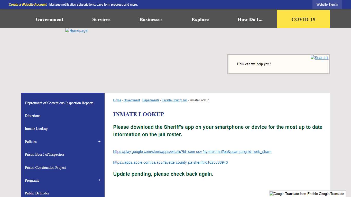 Inmate Lookup | Fayette County, PA
